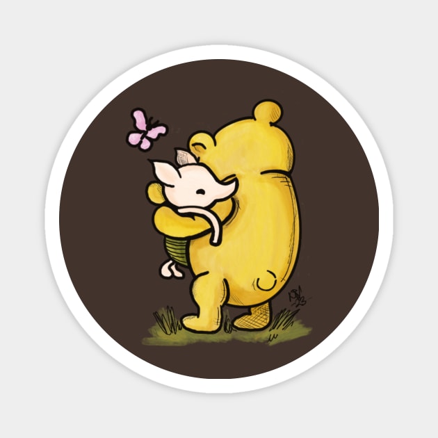Hugs - Winnie the Pooh and Piglet, too Magnet by Alt World Studios